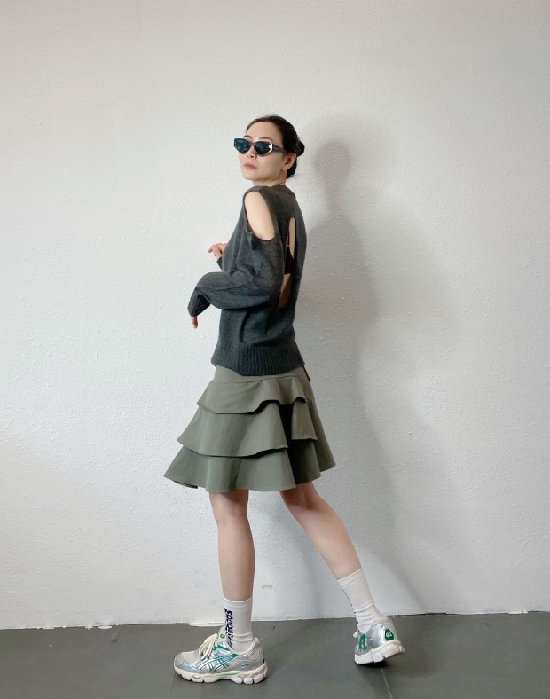 Grey Irregular Ruffle Skirt #250319